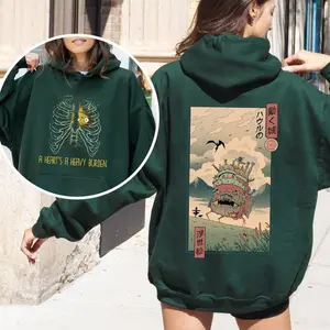 A Heart's A Heavy Burden Anime Two-Sided Graphic Sweatshirt, Howls Moving Castle Studio Ghibli Anime 2-Sided Pullover Hoodie for Men & Women