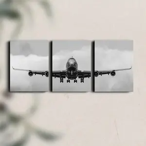 Airplane Pattern Canvas Painting, 3 Counts/set Aircraft Art Poster, Wall Art Decor for Home Living Room Bedroom, Ornaments