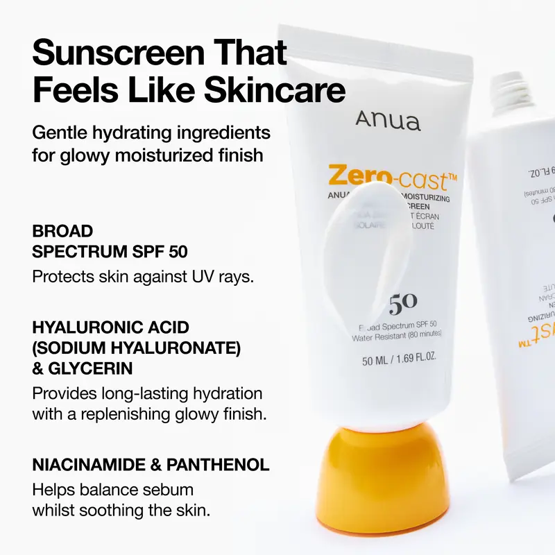 [Anua Official Shop] Zero-cast Moisturizing Finish Sunscreen (50ml) ｜SPF 50, korean sunscreen, sun protection, waterproof, no white cast, lightweight, korean skincare, makeup longevity, KPop Demon Hunters Limited Edition Version 6