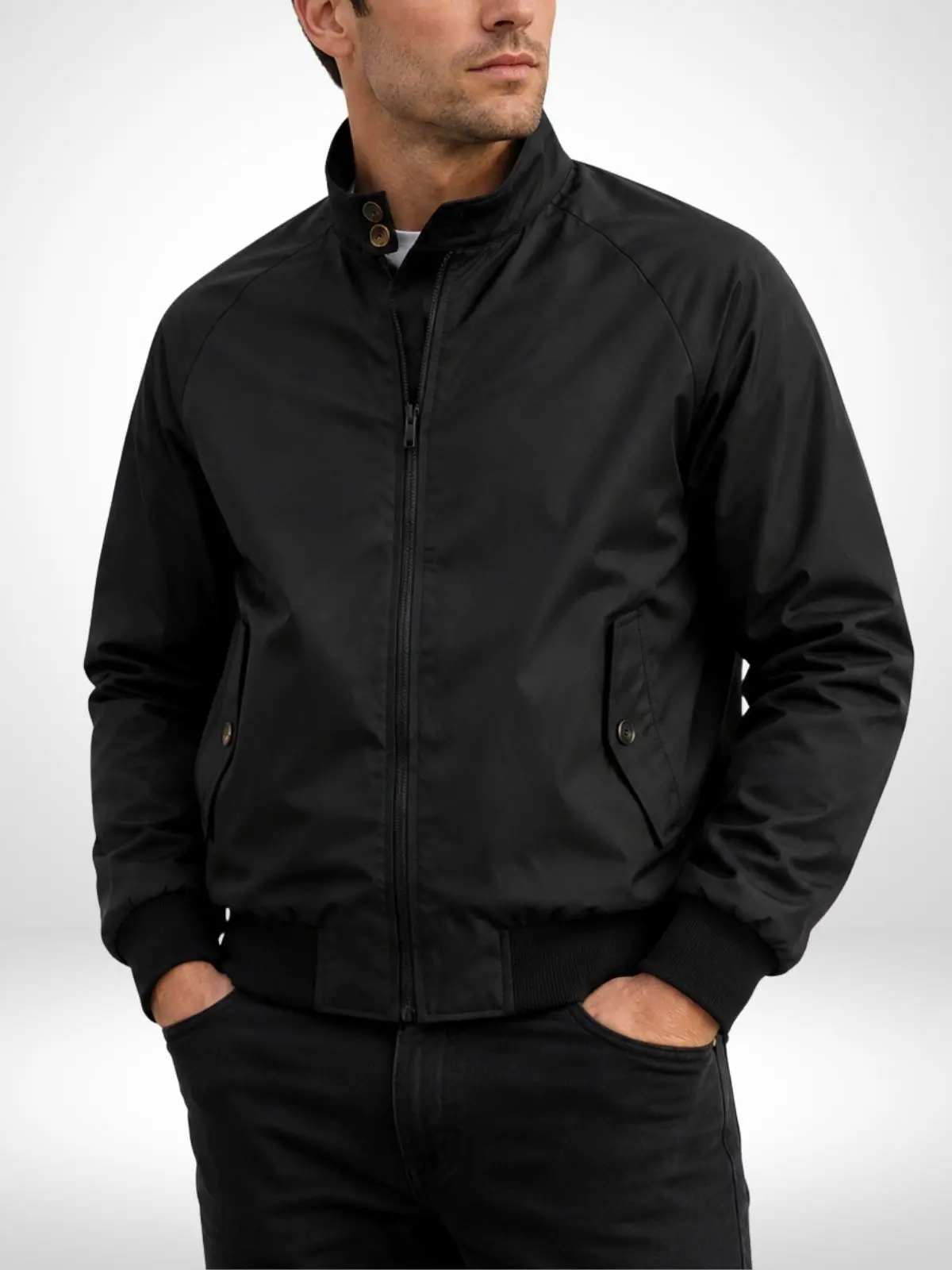Men's stand collar baseball jacket with zip closure and raglan sleeves, casual lightweight outerwear