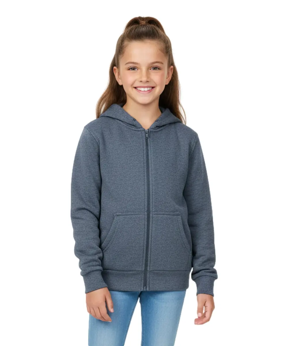 Boys Premium Fleece Zip Up Hoodie D Grey  BWU11