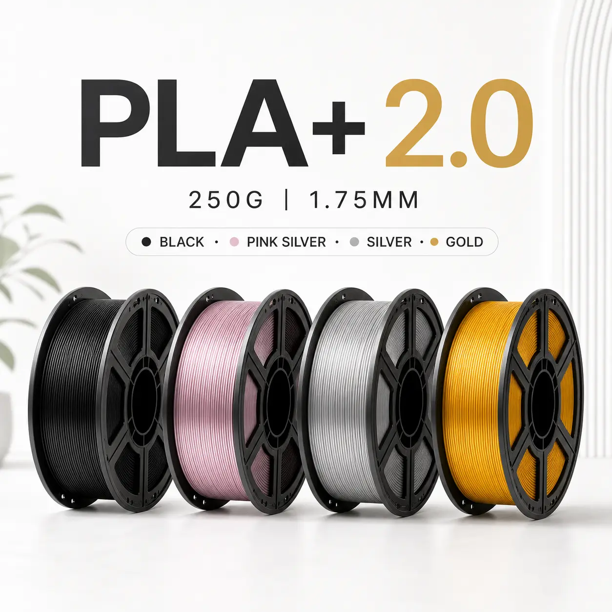 PLA+ 2.0 Filament 1.75mm 250g for 3D Printers - Smooth Printing, Strong Layer Adhesion, Tangle-Free, High Precision