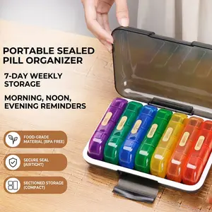 7-day portable large-capacity travel medicine storage box, Vitamin organizer, medicine organizer box, meal reminder personal medicine container, color-coded compartmentalized box, Vitamin Dispenser, Supplement Organizer
