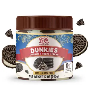 ChocZero Dunkies Cookies & Creme Spread, Chocolate and Vanilla Creme Cookie Spread, No Added Sugar, Low Carb, All Natural Healthy Dessert Spread (1 jar, 12 oz)