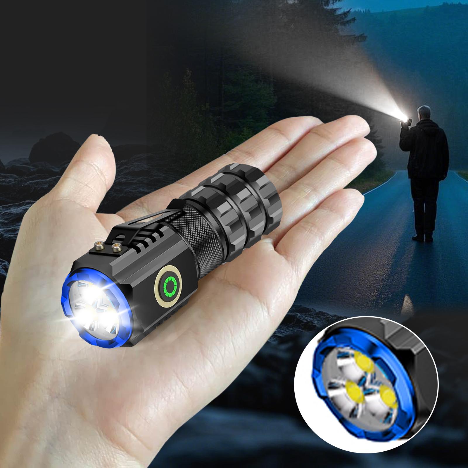 XTAUTO 1-Pack Portable LED Mini Flashlight, Rechargeable EDC Small Pocket Flashlight 6 Lighting Modes w/Magnet Clip Waterproof for Camping Hiking Night Walking Running Outdoor Emergency