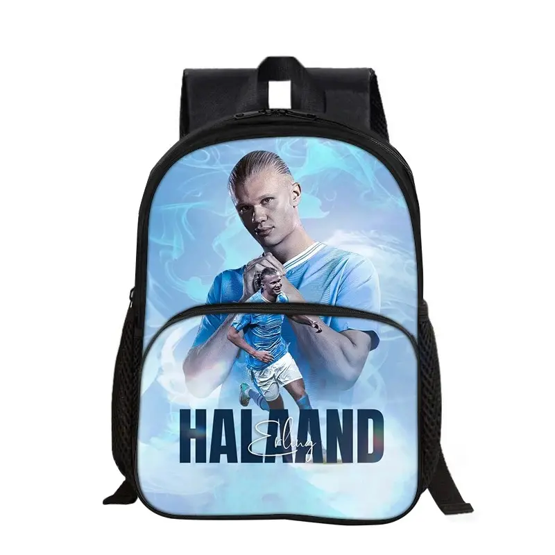 Unisex Haaland Player Image Backpack with Front Pocket, Zipper, Durable Fabric - Large Capacity School/Travel Bag for Students