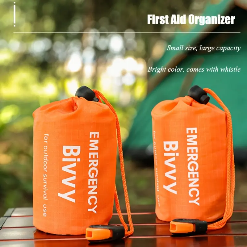 BIVY Emergency Sleeping Bag - Rectangular, Compact, Waterproof Single-Person Survival Gear with Whistle, Ideal for Camping, Hiking, Travel Accessory