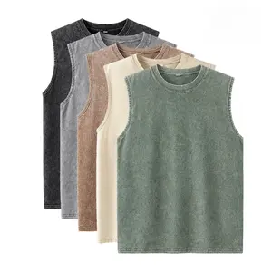Men’s 5-Pack Vintage Washed Sleeveless Tank Tops, Casual Crew Neck Sports T-Shirts, Suitable for Gym, Workouts, Fitness, and Streetwear