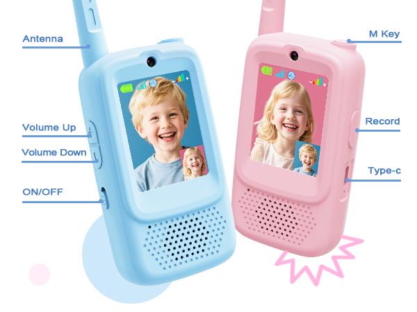 Careenoah Video Walkie Talkies for Kids 2 Pack with Voice   Changer 1000 Feet Range Fun Toys for Indoor Play   Camping Hiking Travel Birthday for Boys Girls Ages 3-10   Safe Communication Cartoon Character Design
