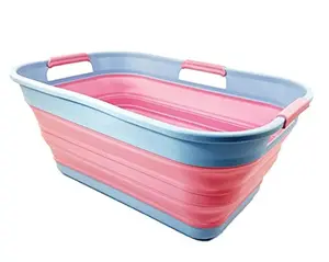 SAMMART 21L (5.5 Galloons) Collapsible Plastic Storge Basket - Foldable Pop Up Storage Container/Organizer - Portable Washing Tub - Space Saving Hamper/Basket