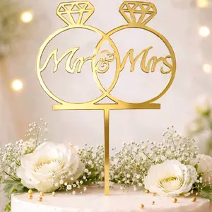 Mr&Mrs Cake Toppers 4x6 Inch Wedding Gold Ring Design for Elegant Weddings and Celebrations