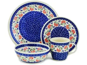 Polish Pottery Place Setting 11" Poppies In The Wind