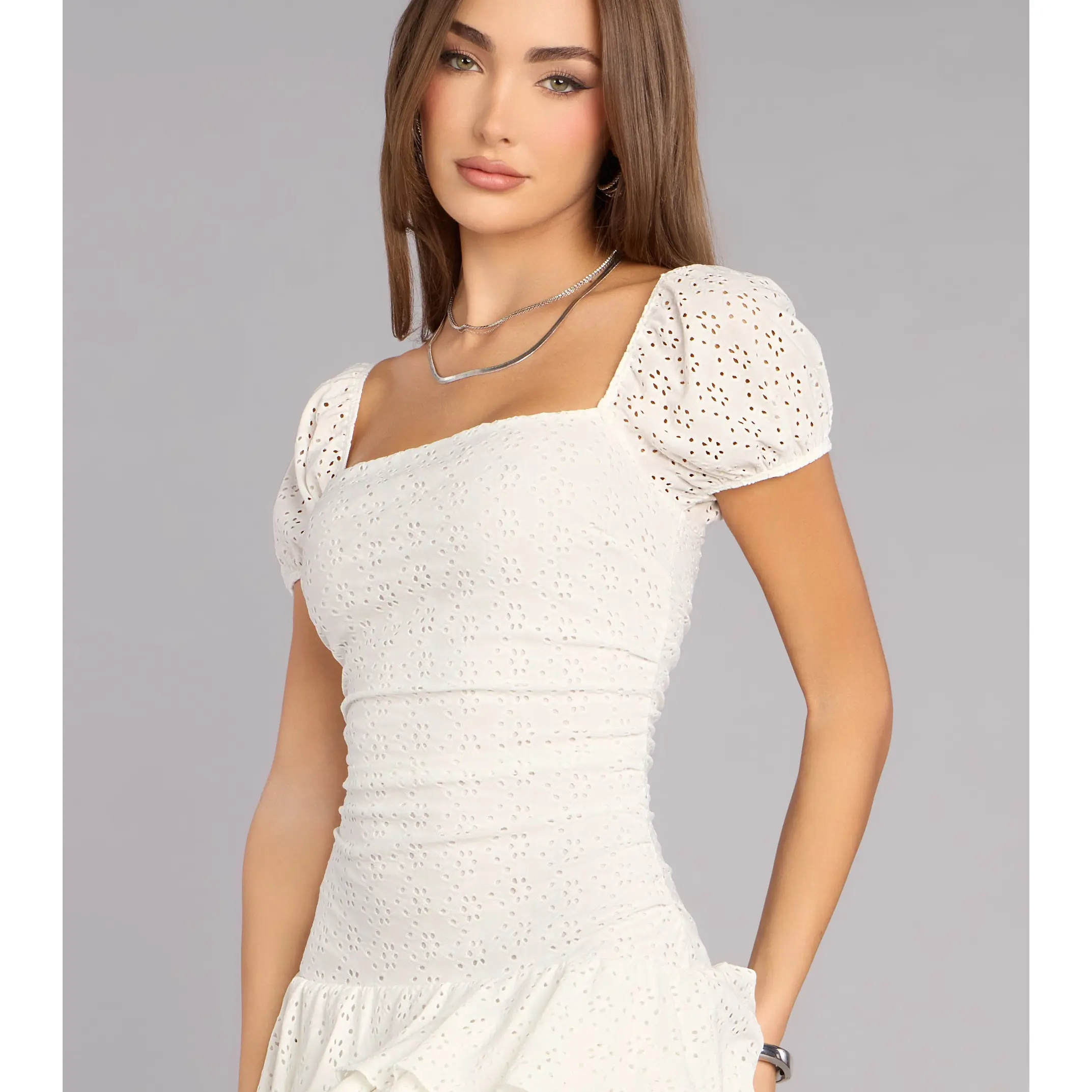 Dreamy Eyelet Ruffle Mini Dress - TikTok Shop