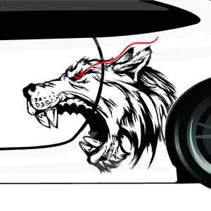 Black or Silver Fierce Wolf Red Eye UV Professional Quality Laminated Car Wrap Decal 2 Piece Mirrored Set