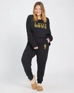 Plus Size Shoreline Hacci "Love Language" Graphic Jogger