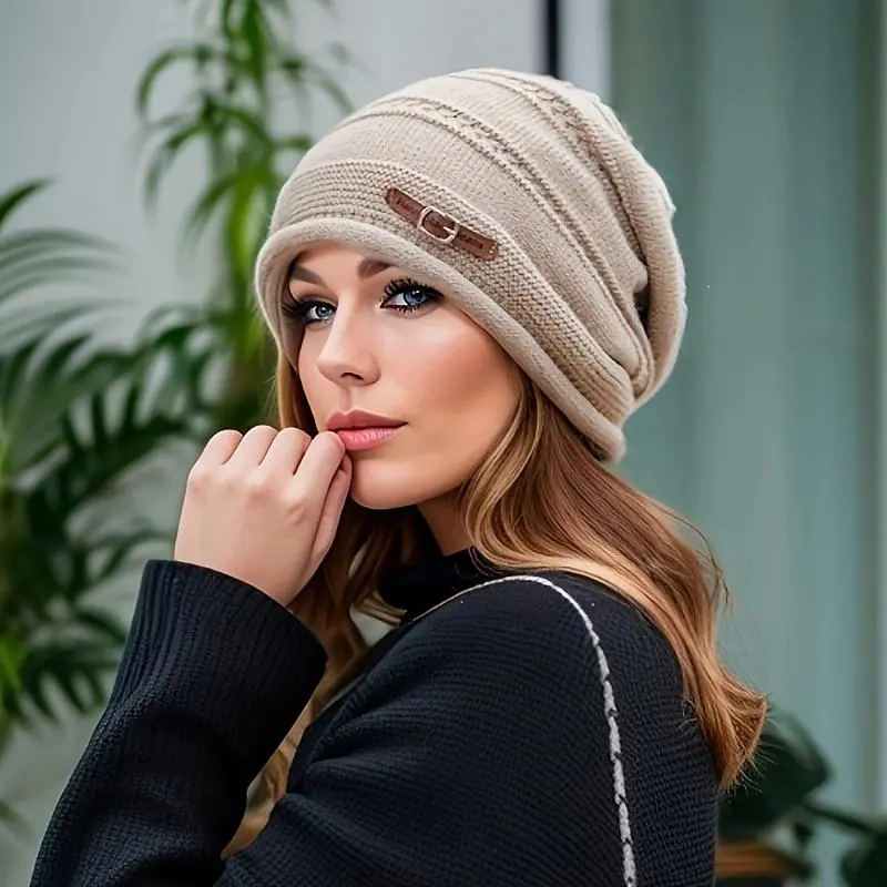 Solid Color Slouchy Beanie - Lightweight Fabric Beanie, Stretchable Fall-Winter Accessory, Comfortable Versatile Headwear, Beanies