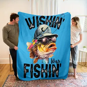 Cozy Fishing-Themed Flannel Throw Blanket - Versatile For Office Naps, Air Conditioning Comfort, And Gift Packaging