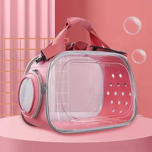 [Pink Pet Travel Carrier Backpack] Portable EVA Transparent Pet Carrier, Foldable Double-Shoulder Backpack with Zipper Closure, Pet Travel Bag for Dogs and Cats, Pink, Pet Supplies, Cat Transportation Equipment