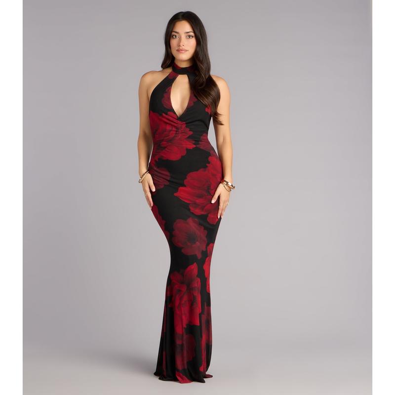 Hollie Floral Halter Mermaid Formal Dress