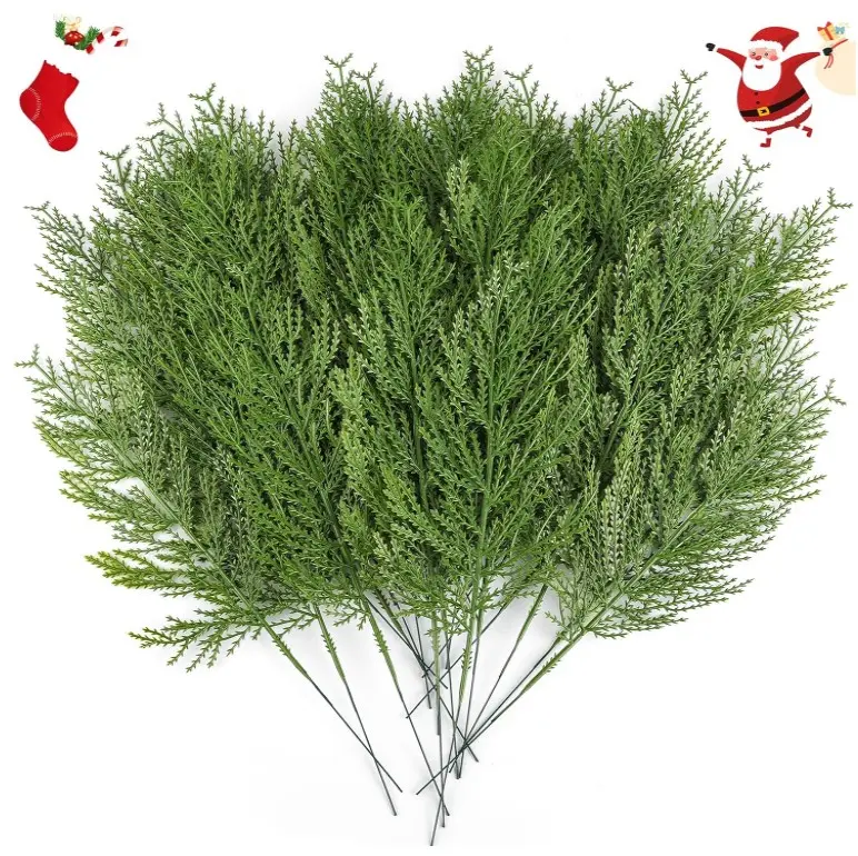 40 Pcs Artificial Pine Sprigs Faux Greenery Stems Pine Picks Plastic Christmas Decor - DIY Holiday Accessories (40, Green)