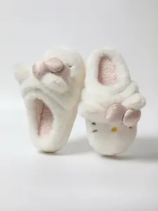 Women's Winter Butterfly Knot Cotton Fluffy House Slippers, Cute Patchwork Design, Warm Eva Sole, Medium Width, Indoor Home Shoes