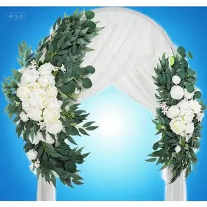 28" & 20" Floral Swag Arrangement Set for Wedding Decor, Artificial Flower Arch Kit with Welcome Sign, Ceremony Reception Backdrop Table Decor, Reusable Hanging Greenery, No Drapes Included Decorative Plants Centerpiece Entryway Fruit Photo Wall Window