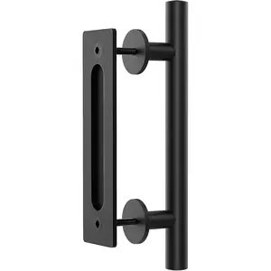 12"Sliding Barn Door Handles Hardware with Flush Finger Pull Double-Sided Design, Pull and Flush Barn Door Handle Kit, Solid Steel Material, for Gate/Garages/Cabinet