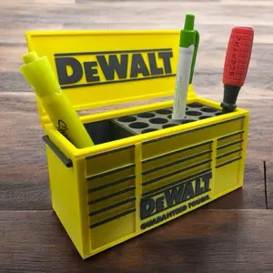 DeWalt Workbench Toolbox Pen Holder - Mini Tool Chest Organizer for Desk, Durable 3D-Printed Material, Ideal for Mechanics, Woodworkers, and DIYers