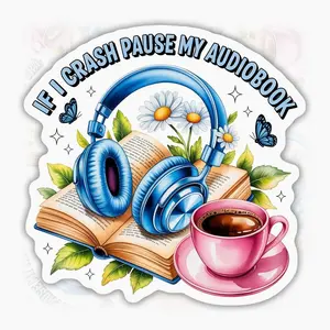 If I Crash Pause My Audiobook Sticker, Bookish Fantasy Humor Waterproof Vinyl Decal for Laptop, Bottle 1NM
