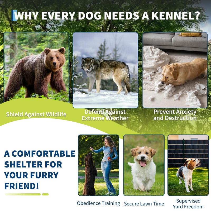 Large Dog Kennel Outdoor with Roof Heavy Duty Dog Enclosure Outside Pet Fence Cage Steel Fence with Ground Anchor Secure Lock Farm Training-A