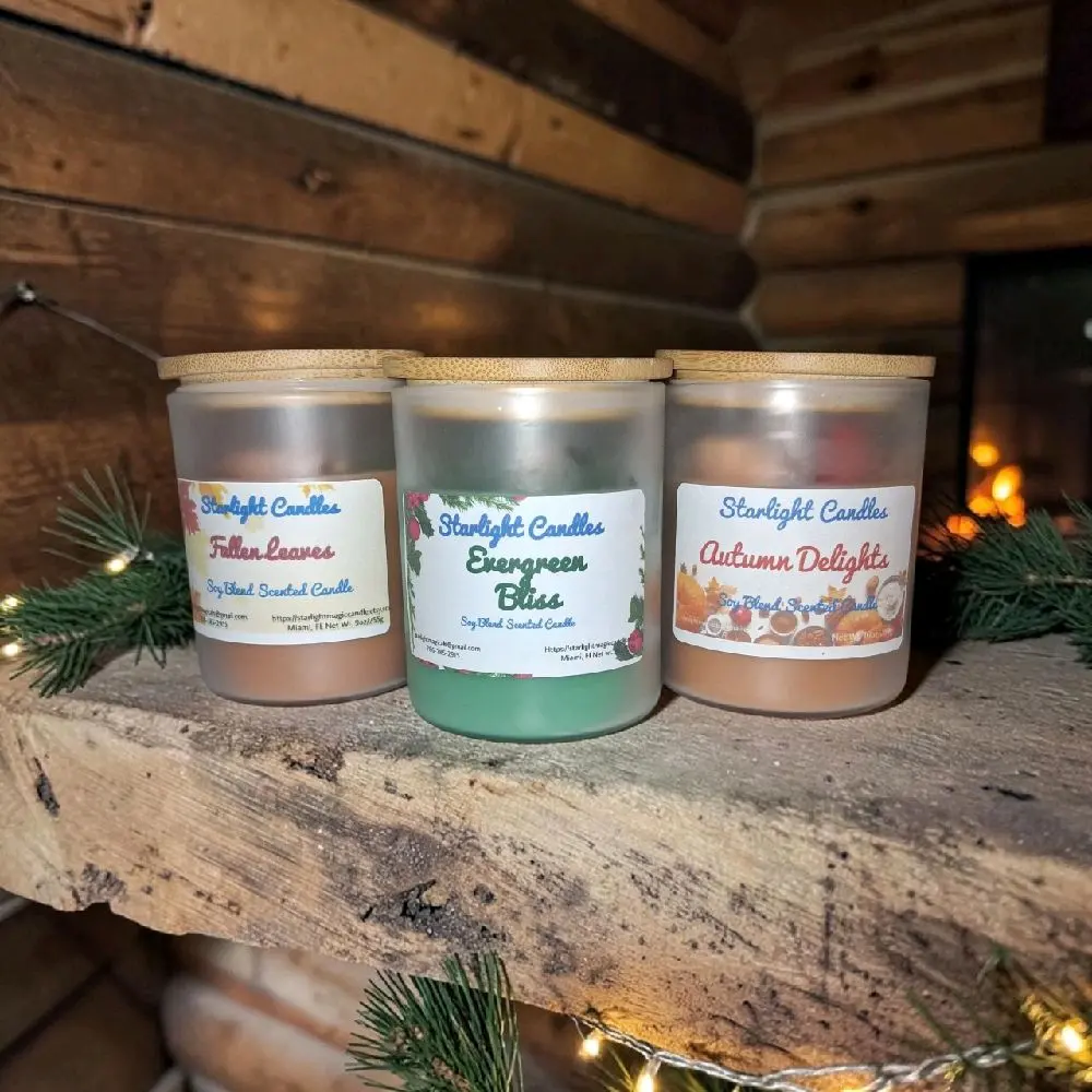 3-Piece Holiday Scented Candles Set - Evergreen Bliss, Autumn Delights, Fallen Leaves Scents