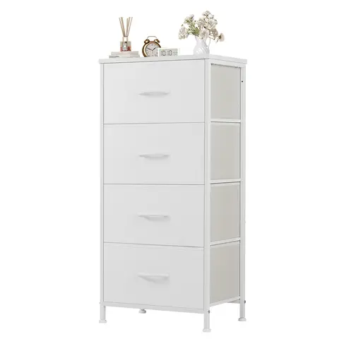 Sweetcrispy 4-Drawer Fabric Bedroom Dresser - Sturdy Steel Frame, Wood Top, Easy-Pull Handles, Foldable Design, Slim 15.7in Width Frees Floor Space, 38.1in Tall, Room Decor, Drawers for Bedroom, Home Storage Organizer for Clothes