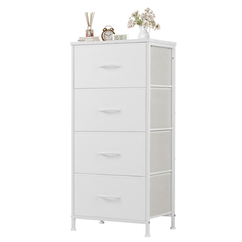 Dresser with 4 Drawers, Storage Tower, Organizer Unit, Fabric Dresser for Bedroom, Hallway, Entryway, Closets, Sturdy Steel Frame, Wood Top, Easy Pull Handle