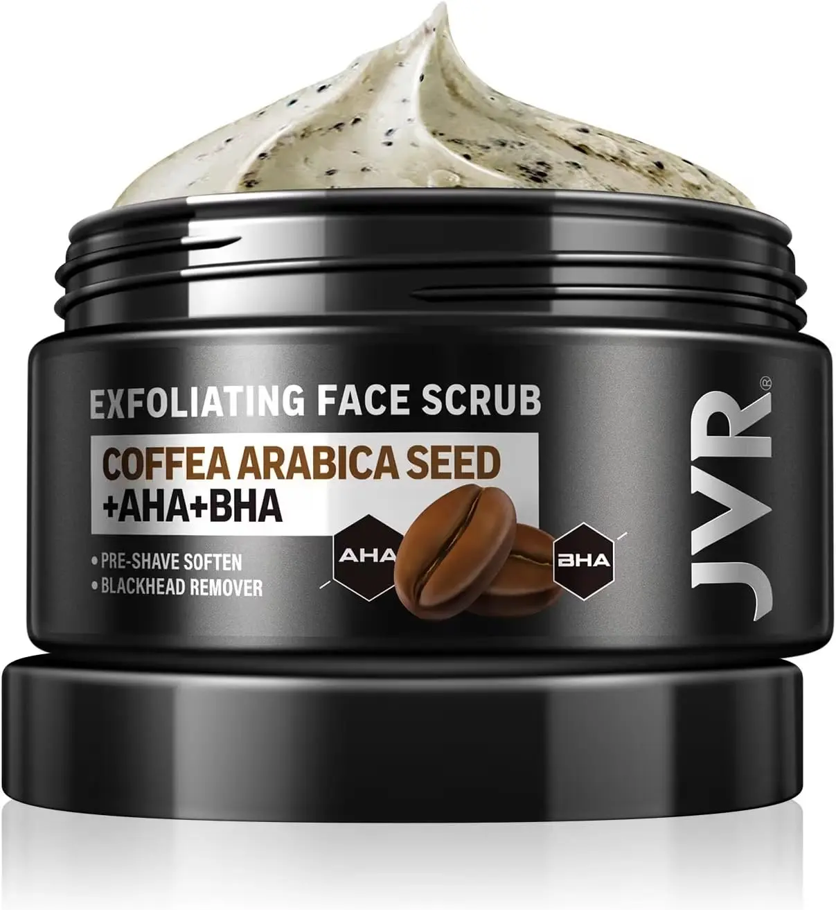 JVR Face Scrub for Men, Facial Scrub for Deep Exfoliating, Cleansing Blackheads, Ingrown Hair, Pre-shave Soften, Organic Formulated with Coffee Extract, AHA and BHA Face Exfoliator