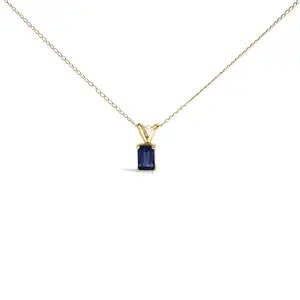14K Gold 6x4MM Emerald Cut Gemstone Solitaire Pendant Necklace