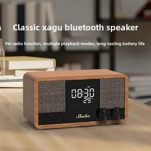 Retro Bluetooth speaker wooden home-use FM radio clock alarm speaker Bluetooth subwoofer