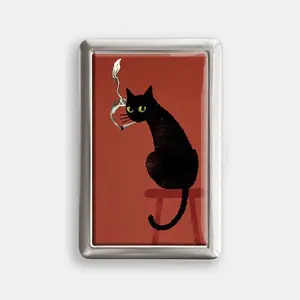 Black Cat 100s or King Size Case Storage Box Card Holder Metal Wallet