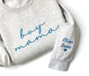 BOY MAMA SWEATSHIRT, Boy Mama Custom Mothers Day Gift Embroidered Mom Crewneck with Kds Names Sweatshirt Pregnancy Reveal Gift for New Mom, MSG me for custom