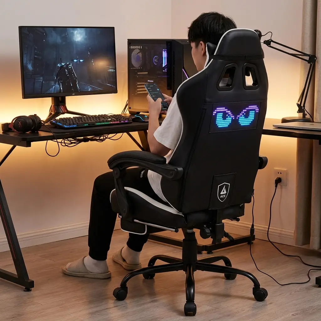 GTPLAYER LED Gaming Chair with Smart DIY App-Controlled Screen, Ergonomic Computer Chair with Pocket Spring Cushion, High Back Desk Chair with Footrest & Lumbar Support