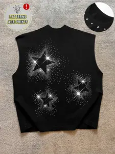 Men's Casual Vest, Star Print, Regular Fit, Graphic Pattern, Fitted, All Seasons, Fashionable and Versatile, Daily Wear