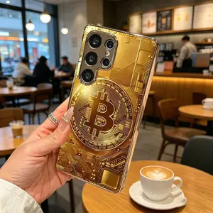 Gold Bitcoin Circuit Pattern Phone Case for Samsung Galaxy A50/Galaxy A51/Galaxy A52/Galaxy A53 5G/Galaxy A54 5G/Galaxy A55 5G/Galaxy A56 5G/Galaxy A71/Galaxy A72/Galaxy A73 5G Light luxury gold glass texture phone case