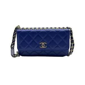 Pre-owned CHANEL france Crossbody Bags H1 Dark Blue Small caviar leather Diamond Pattern Chain Bag (Clutch/Wallet On Chain)