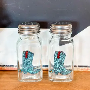 Salt and Pepper Toothpick Holder with Turquoise Boot Design for Western Decor Salt and Pepper Shaker