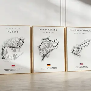 Tracks Poster, Ideal Gift For Racing Fans, Grand Prix of Monaco Spa Nürburgring MONZA,  Aesthetic Poster Wall Art Sports Wall Ornament For Living Room Bedroom