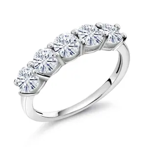 5-Stone Wedding Band Ring for Women | 925 Silver | Gemstone Birthstone | Round 3.5MM | Stackable Engagement Anniversary Ring | Jewelry for Her Mom Wife