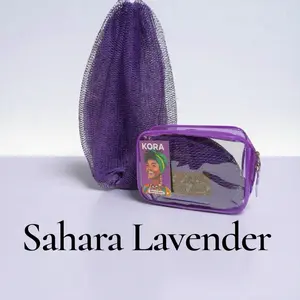 KORA NET’S Sahara Lavender Authentic African Exfoliating Net Bath Sponge in Travel Case, made with Nylon Material Quick Drying Resists Bacteria
