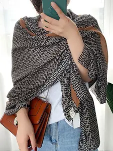 Women's Elegant Geometric Pattern Scarf, Boho Style Scarf, Soft Printed Geometry Design Shawl, Spring Summer Beach Towel Sheer Scarf, All Seasons