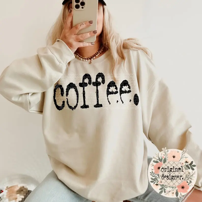 Coffee Typography Shirt, Retro Typewriter Design, Vintage 70's style