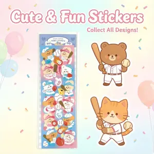 Cartoon Baseball Bear Stickers, High-Quality Embossed Decals for Scrapbooks, Notebooks, Phone Decorations, Creative DIY Accessories
