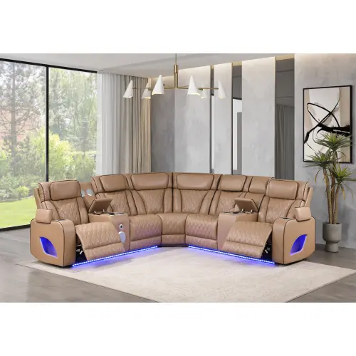 Caramel + Faux Leather + 6 Seat + Polyurethane Foam